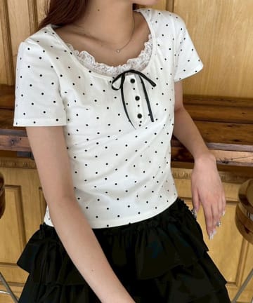 OLIVE des OLIVE(オリーブ デ オリーブ) レイヤード風ヘンリーネックシャツ