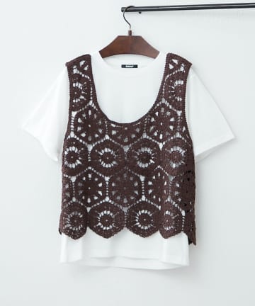 NICE CLAUP / OLIVE des OLIVE OUTLET(ナイスクラップ  / オリーブ デ オリーブ アウトレット) ２枚セット【RMAF】かぎ針ベスト+Tシャツ