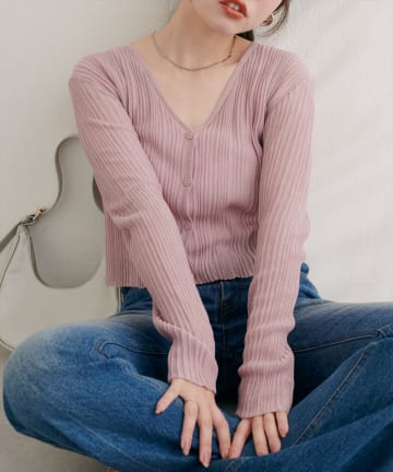 natural couture(ナチュラルクチュール) 針抜きリブVネックシアーカーディガン