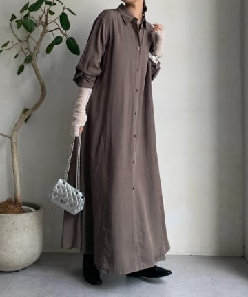 DOUDOU(ドゥドゥ) リヨセルツイルロングシャツワンピース