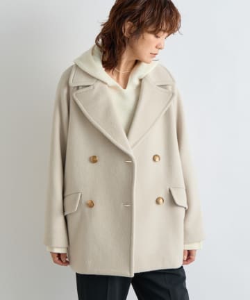 RIVE DROITE 黒 ダブルブレスト ウールコート Fサイズ　ピーコート DOUBLE-FACED WOOL PEA COAT ダブルフェイスウールピーコート
