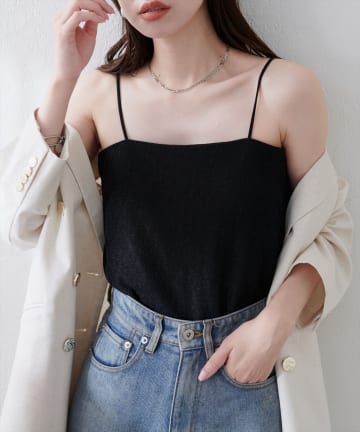 natural couture(ナチュラルクチュール) カップ付きシアーレースベアキャミ