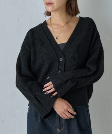 -goocy-(グーシー) 7G重ねリブＶネックカーディガン