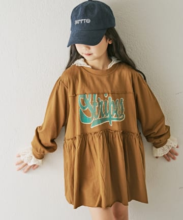 CIAOPANIC TYPY(チャオパニックティピー) 【KIDS】かすれロゴ長袖チュニックミニワンピ