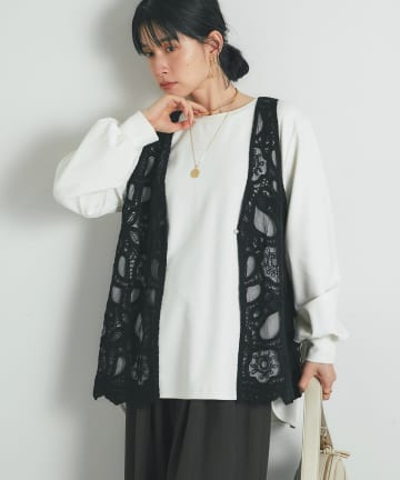 un dix cors(アンディコール) 《大人フェミニン》刺繍ラッセルレースジレ
