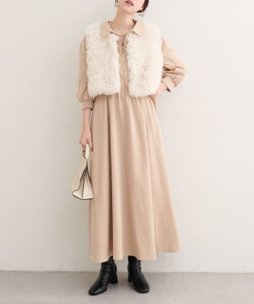 natural couture(ナチュラルクチュール) 【WEB限定】フロントZIP衿付きワンピース