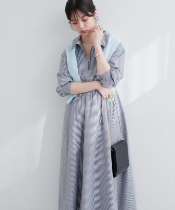 natural couture(ナチュラルクチュール) 【WEB限定】フロントZIP衿付きワンピース