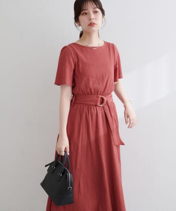 natural couture(ナチュラルクチュール) 【WEB限定】フレア袖太ベルトワンピース
