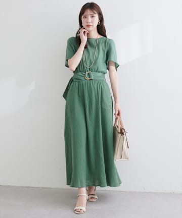 natural couture(ナチュラルクチュール) 【WEB限定】フレア袖太ベルトワンピース