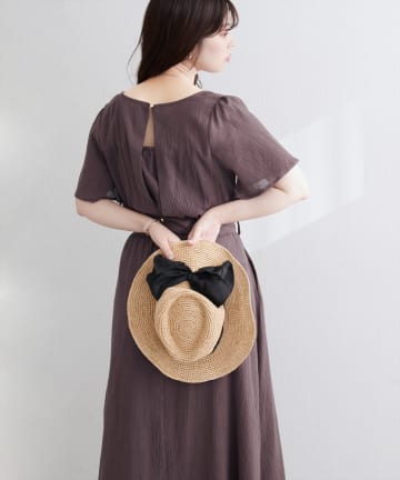 natural couture(ナチュラルクチュール) 【WEB限定】フレア袖太ベルトワンピース