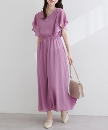 natural couture(ナチュラルクチュール) フレア袖Vネックワンピース