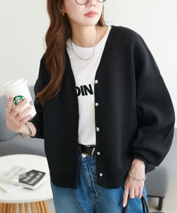DISCOAT(ディスコート) メタル釦スウェットライクカーディガン
