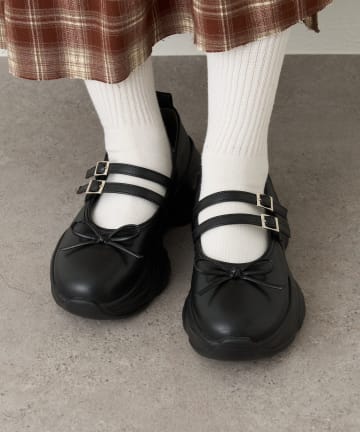 w closet(ダブルクローゼット) 【25AW】リボン厚底バレエシューズ