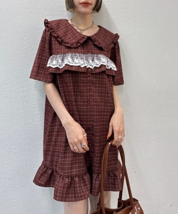 w closet(ダブルクローゼット) 【25AW】レースフリルチェックシャツ