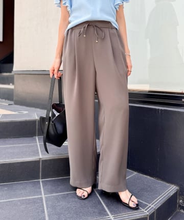 NOLLEY'S(ノーリーズ) 《セットアップ対応》ウォッシャブルダブルクロスサテンイージーワイドパンツ