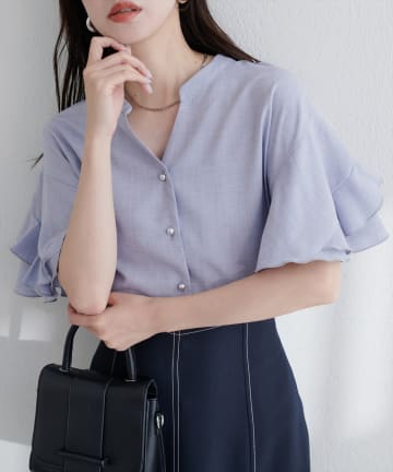 natural couture(ナチュラルクチュール) 【sherbet line】WEB限定 / UV・接触冷感ラップ半袖ブラウス
