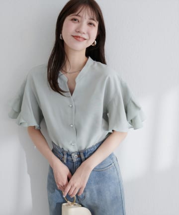 natural couture(ナチュラルクチュール) 【sherbet line】WEB限定 / UV・接触冷感ラップ半袖ブラウス