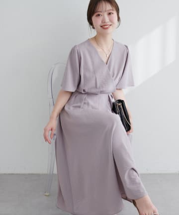 natural couture(ナチュラルクチュール) 【WEB限定】フレア袖カシュクールワンピース
