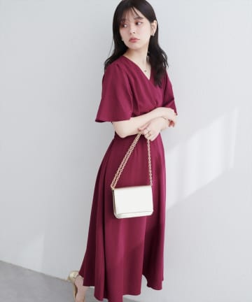 natural couture(ナチュラルクチュール) 【WEB限定】フレア袖カシュクールワンピース