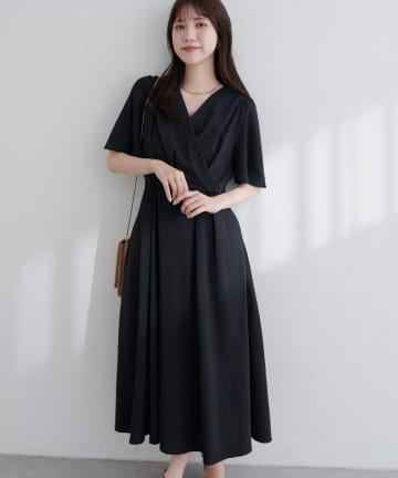 natural couture(ナチュラルクチュール) 【WEB限定】フレア袖カシュクールワンピース