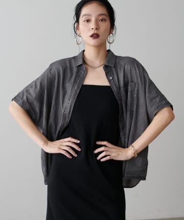 LARUTA(ラルータ) 2WAYフレンチスリーブデニム風シャツ