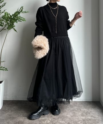 DOUDOU(ドゥドゥ) 【WEB限定】ニット×チュールワンピース
