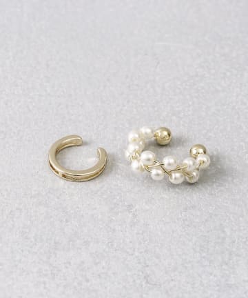 3COINS(スリーコインズ) パール編みイヤカフ2個セット