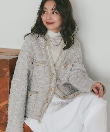 La boutique BonBon(ラブティックボンボン) 【名品・着回し力抜群】ファンシーツイードニットジャケットカーディガン