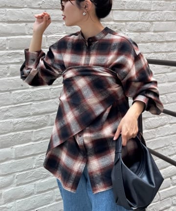 CIAOPANIC TYPY(チャオパニックティピー) 【アレンジ自由自在】スカーフ付きボリュームスリーブチェックシャツ