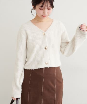 natural couture(ナチュラルクチュール) 【WEB限定】ウール混片畦編みニットカーディガン