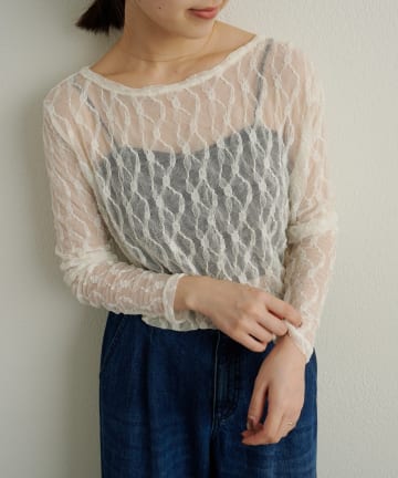 Omekashi(オメカシ) レースオフショルロングTシャツ