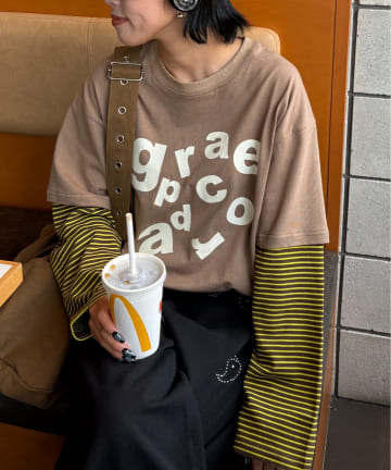 CIAOPANIC TYPY(チャオパニックティピー) 【UNISEX】レイヤードボーダーロゴロンTEE