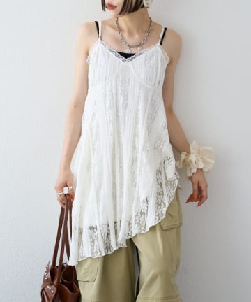 w closet(ダブルクローゼット) 【25AW】アシメレースキャミワンピース