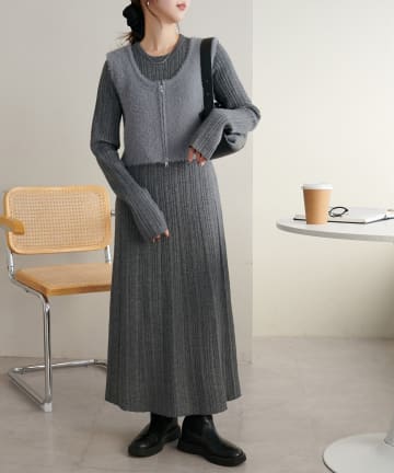 【セットアイテム】ベスト付ランダムリブニットワンピース《WEB限定》