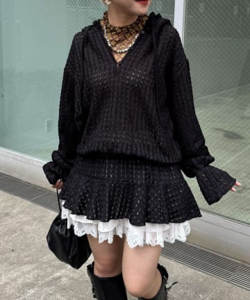 CIAOPANIC(チャオパニック) 【2サイズ展開】ウエストゴムフリルフーディー