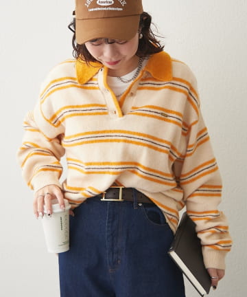 NICE CLAUP / OLIVE des OLIVE OUTLET(ナイスクラップ  / オリーブ デ オリーブ アウトレット) 【NUNIFE】マルチボーダーポロ