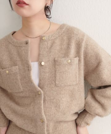 natural couture(ナチュラルクチュール) スフレヤーン金釦ポケ付きカーディガン