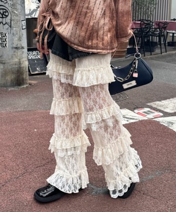 CIAOPANIC(チャオパニック) 【追加販売】ティアードレースフレアレイヤードフリルパンツ