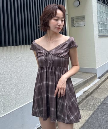 mline(エムライン) [mline]シアーチェック カットミニワンピース