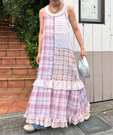 【HELLO.SANFRANCISCO/ハローサンフランシスコ】シアーチェックパッチワークキャミワンピ