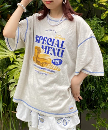 CIAOPANIC TYPY(チャオパニックティピー) 【HELLO.SANFRANCISCO/ハローサンフランシスコ】配色ステッチカフェメニューTEE