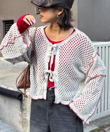 CIAOPANIC TYPY(チャオパニックティピー) 【HELLO.SANFRANCISCO】配色メローメッシュ2wayカーデ