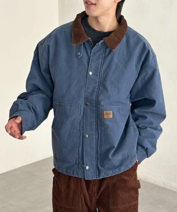 襟コーデュロイワークジャケット