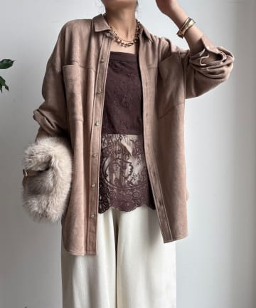 DOUDOU(ドゥドゥ) 【セットアップ対応】スウェードシャツ