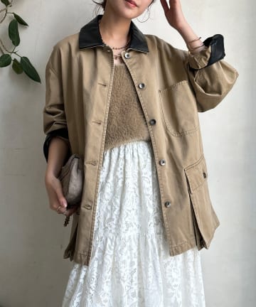 DOUDOU(ドゥドゥ) レザーカラーカバーオールジャケット