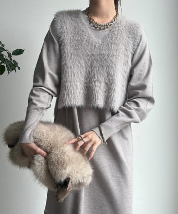 DOUDOU(ドゥドゥ) 【WEB限定】フェザーヤーンニットベスト＋ニットワンピースセット