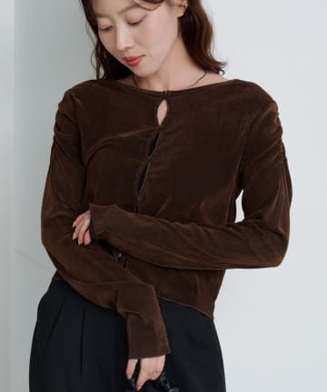 Kastane(カスタネ) 【新色追加/6色展開/2サイズ展開】ストライプベロアフロッキー2wayカーディガン