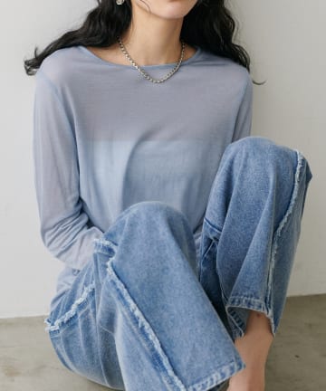 NICE CLAUP / OLIVE des OLIVE OUTLET(ナイスクラップ  / オリーブ デ オリーブ アウトレット) 【LARUTA】シアー天竺クルーネックカットソー