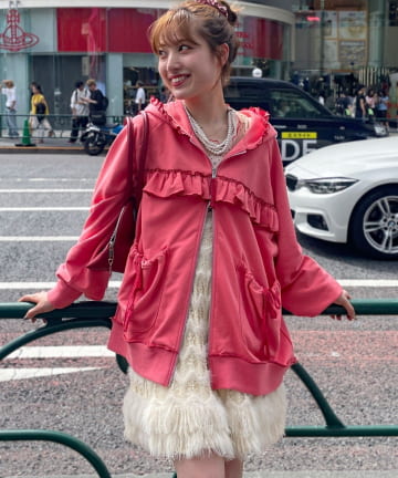 CIAOPANIC(チャオパニック) 【あやっち(@_acoba_)企画】【HELLO.SANFRANCISCO/ハローサンフランシスコ】配色メローフリルレースパーカー