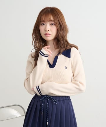 OUTLET(アウトレット) 【RAY CASSIN】胸刺繍スキッパーポロコンパクトニット